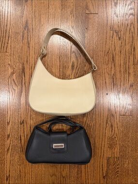 Cream Shoulder Bag and Black Top-Handle Bag Duo